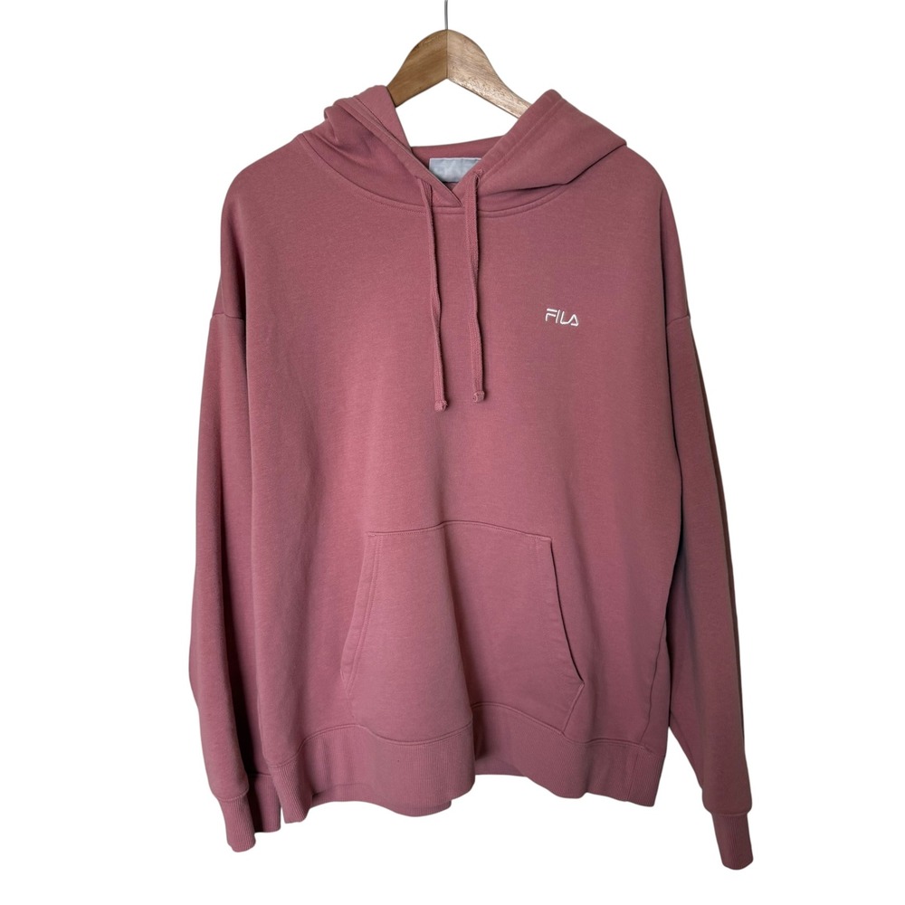 Fila Hoodie Women XXL Rose Pink Excellent Embroidered Logo Oversized Pullover